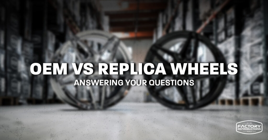 what are differences between oem vs replica wheels? A set of replica wheels pictured here. One in chrome and one in gloss black.