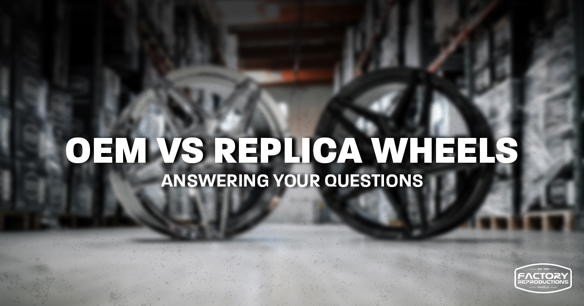 what are differences between oem vs replica wheels? A set of replica wheels pictured here. One in chrome and one in gloss black.